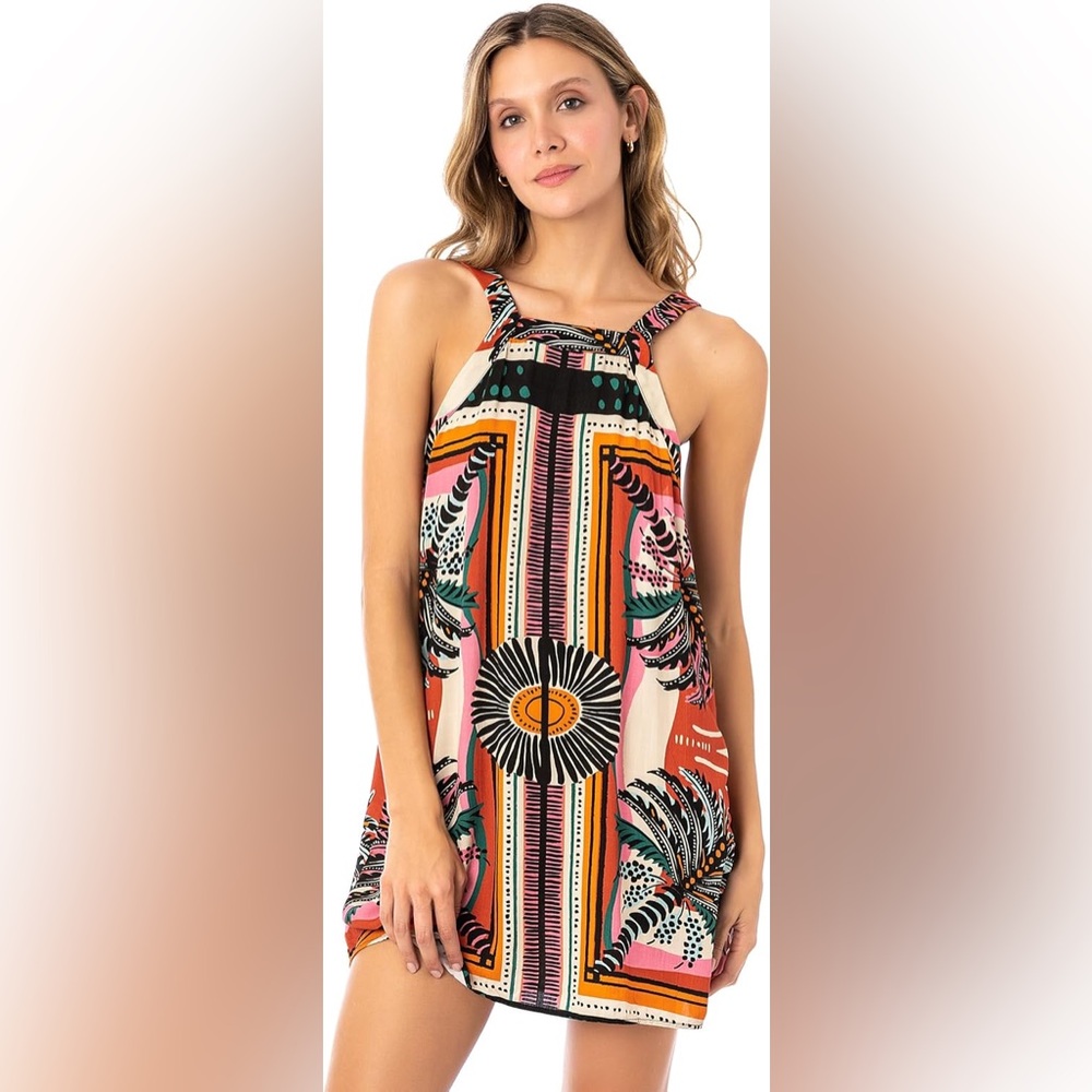 NWT Maaji Eclectic Palms Rosie Dress Cover-up Orange Pink Black Size L